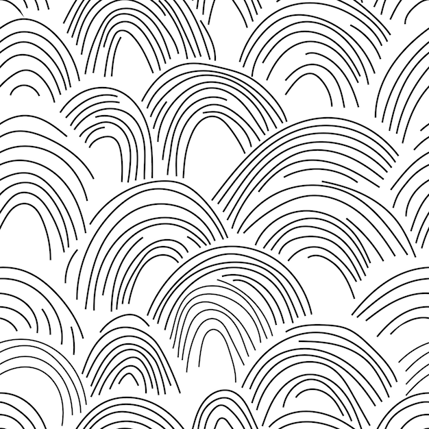 Patrón abstracto con líneas blancas y negras Patrón sin costuras vectorial geométrico con líneas onduladas Ilustración de tinta negra dibujada a mano Textura gráfica de diseño moderno