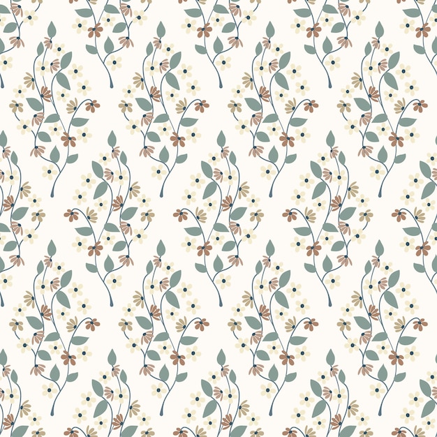 Patrón abstracto natural floral transparente Estilo Millefleurs Flores y hojas Botánico Dibujado a mano