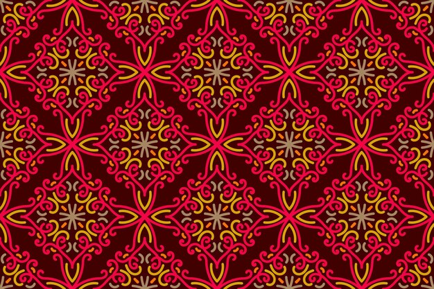 un patrón abstracto rojo y amarillo con la palabra ornamento