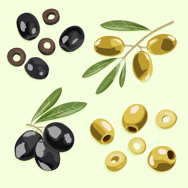 Un patrón de aceitunas negras y amarillas