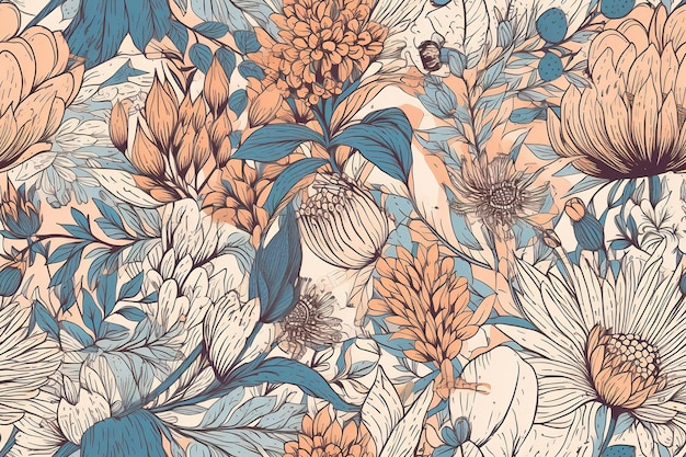 Patrón acuarela arte vectorial pintura ilustración patrón de flores textil ornamental adornado