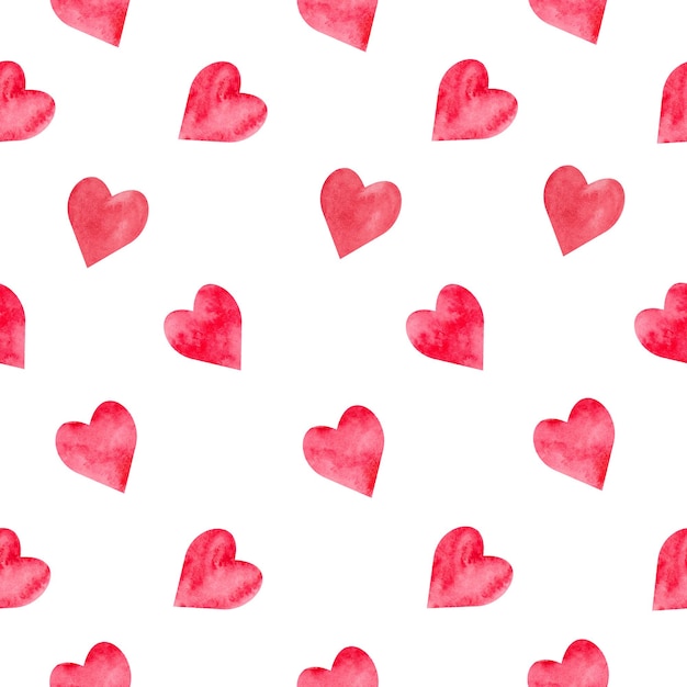 Patrón de acuarela sin costuras con corazones Ilustración dibujada a mano Vector EPS