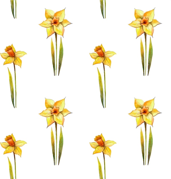 Vector patrón de acuarela con narcisos