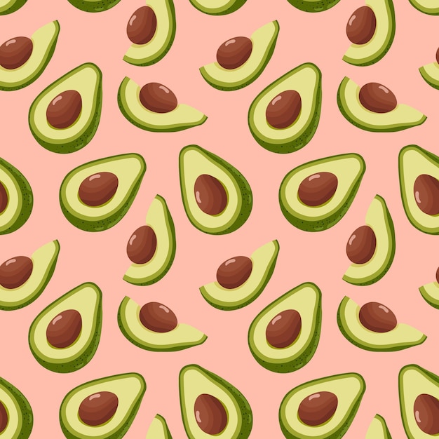 Patrón de aguacate sin costuras Mitades de aguachate cortadas con semillas Fruta para una alimentación saludable Plantilla vectorial