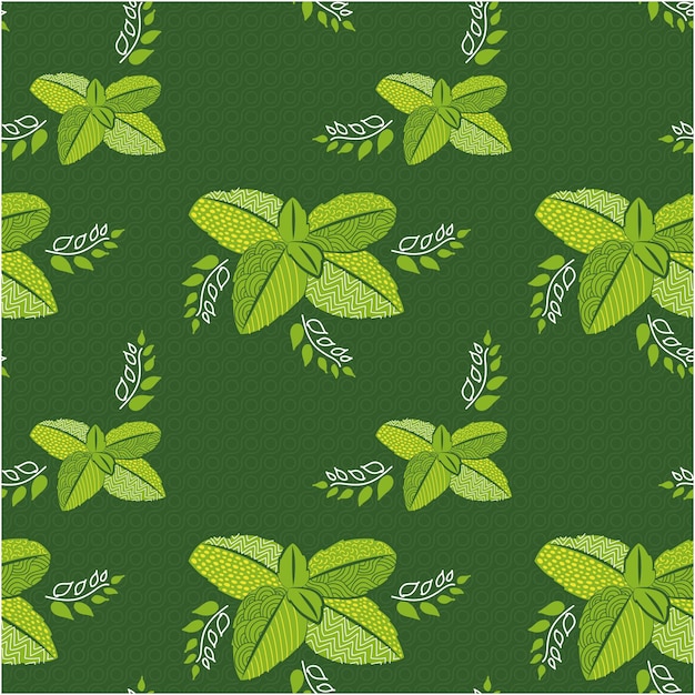 Patrón con albahaca Vegetales fondo repetido telón de fondo dibujado a mano Vector de papel tapiz colorido