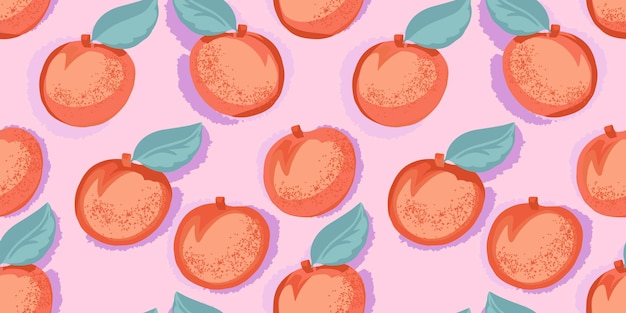 patrón con albaricoque o melocotón dibujado a mano y hojas Frutas estilizadas abstractas en un vector Verano