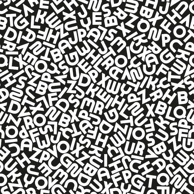 Patrón de alfabeto sin costura vectorial con mosaico de letras latinas Repetición de diseño de moda en blanco y negro