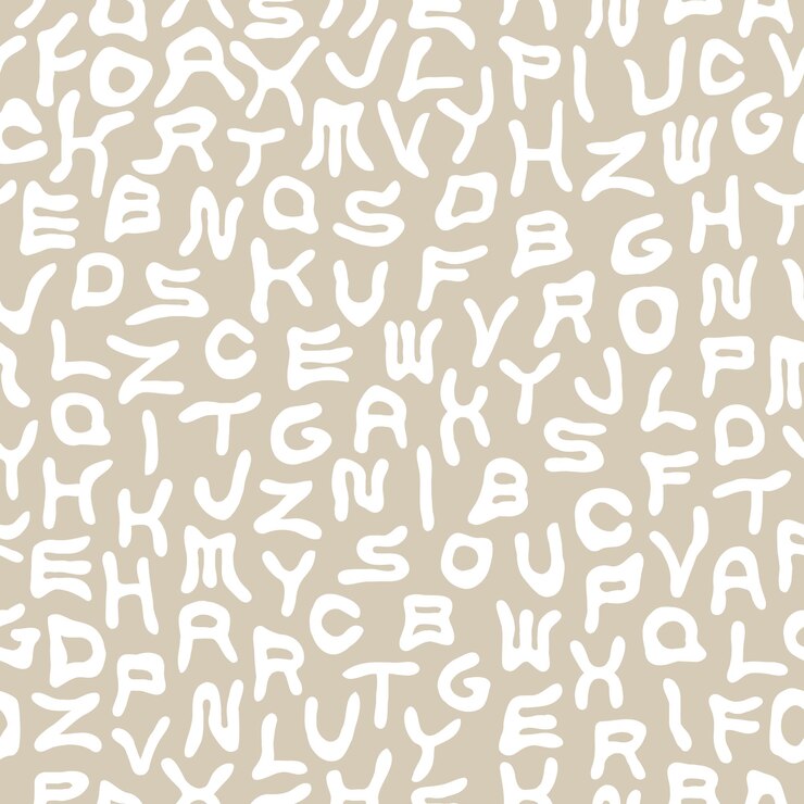 Vector patrón de alfabeto funky transparente de vector con letras latinas distorsionadas beige repetir fondo inusual