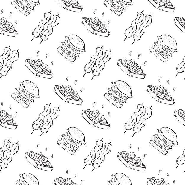 patrón de alimentos patrón sin costuras de alimentos y bebidas dibujado a mano estilo patrón fondo