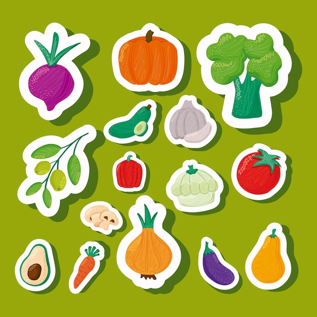 Patrón de alimentos saludables de verduras en la ilustración de fondo verde