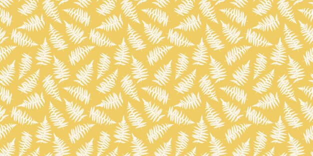 Patrón amarillo con ramas artísticas abstractas hojas de helecho vector hojas estilizadas pequeñas impresión sin costura