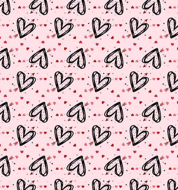 Patrón de amor rojo dibujado a mano para la almohada de fondo, la boda y las tarjetas de San Valentín