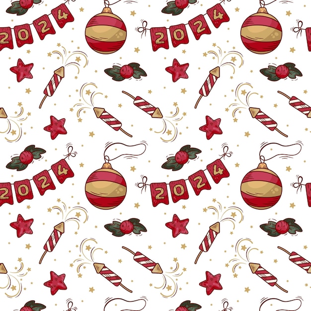 Patrón de Año Nuevo y Navidad con elementos festivos