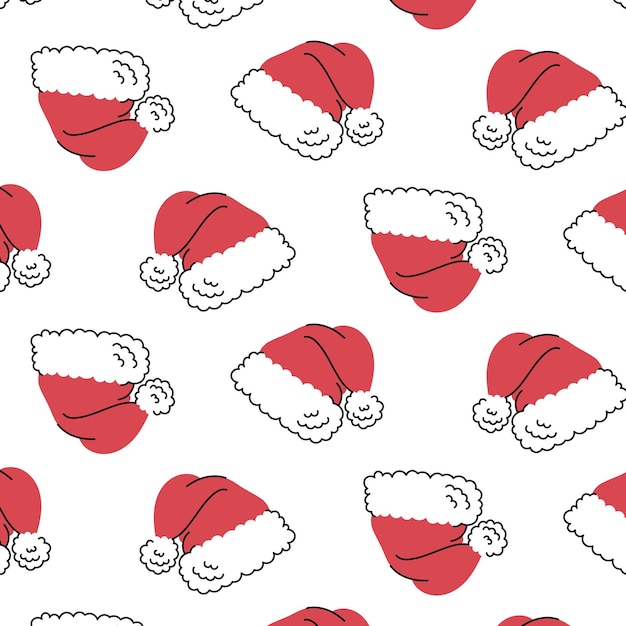 Patrón de año nuevo y Navidad con sombrero rojo con ponpon de Santa Claus
