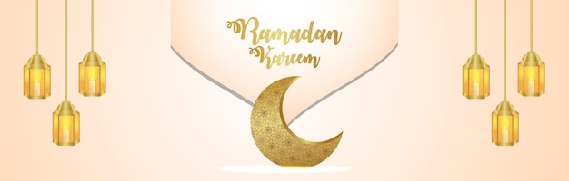 Patrón árabe luna y linterna del festival islámico ramadan kareem banner