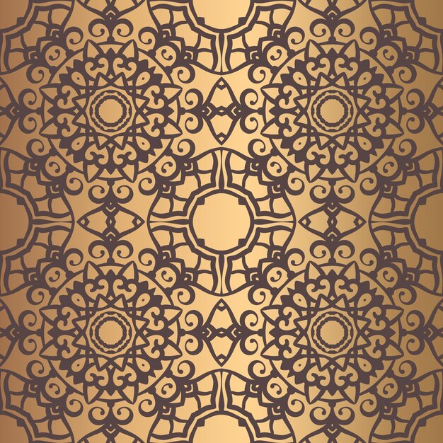 Patrón arabesco vectorial fondo florecido sin costuras con elementos florales dorados líneas ornamentadas intrincadas diseño decorativo árabe azulejos cuadrados ornamento simétrico ilustración oriental