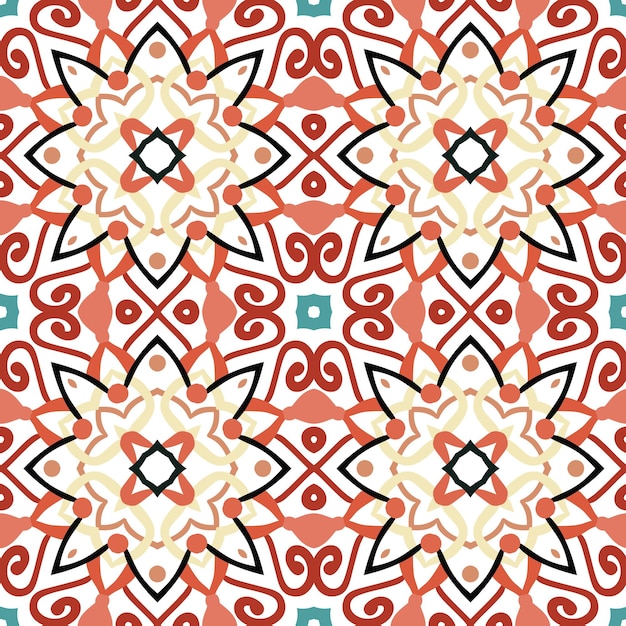 Patrón arabesco vectorial fondo de mandala sin costuras con coloridos elementos florales