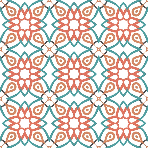 Patrón arabesco vectorial fondo de mandala sin costuras con elementos florales coloridos líneas ornamentadas intrincadas diseño decorativo árabe azulejos cuadrados ornamento simétrico ilustración oriental