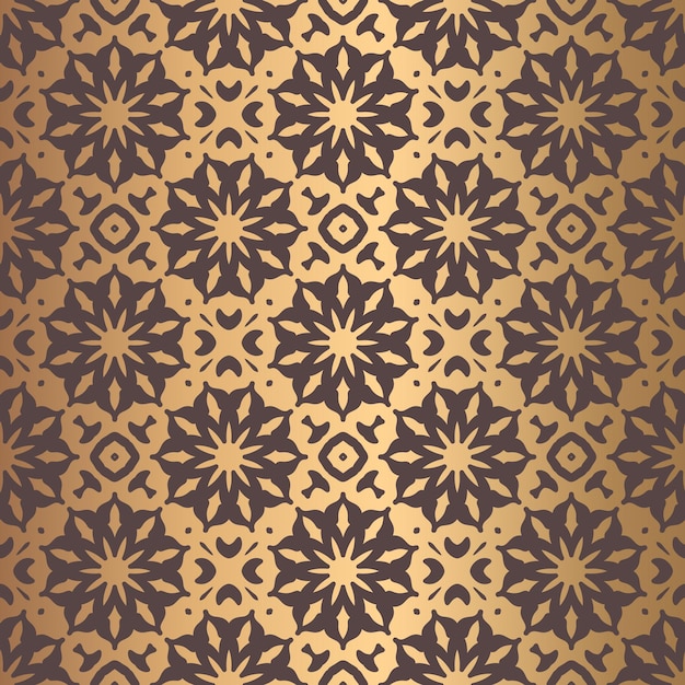 Patrón arabesco vectorial fondo de mandala sin costuras con elementos florales dorados líneas ornamentadas intrincadas diseño decorativo árabe azulejos cuadrados ornamento simétrico ilustración oriental