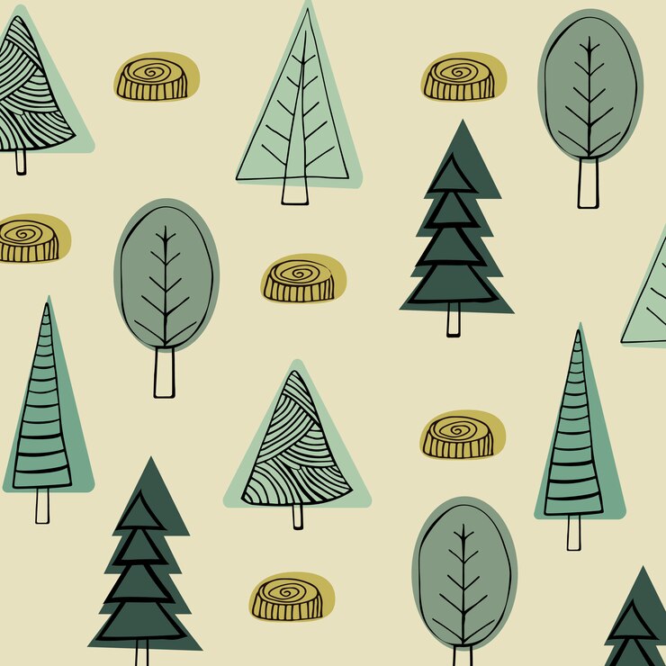 Patrón de árbol, estilo escandinavo. Dibujo a mano de diseño nórdico.