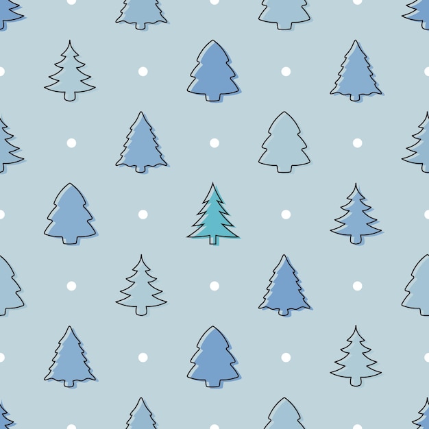 Patrón de árbol de navidad doodle transparente en azul pastel