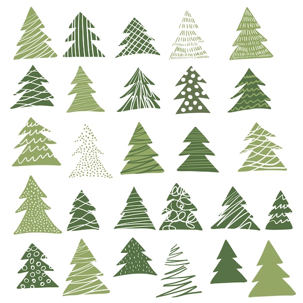 Patrón con árboles de abetos de Navidad dibujados a mano