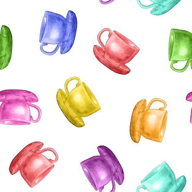 Patrón de arco iris de acuarela con tazas ilustración dibujada a mano fondo de arco iris de acuarela abstracto