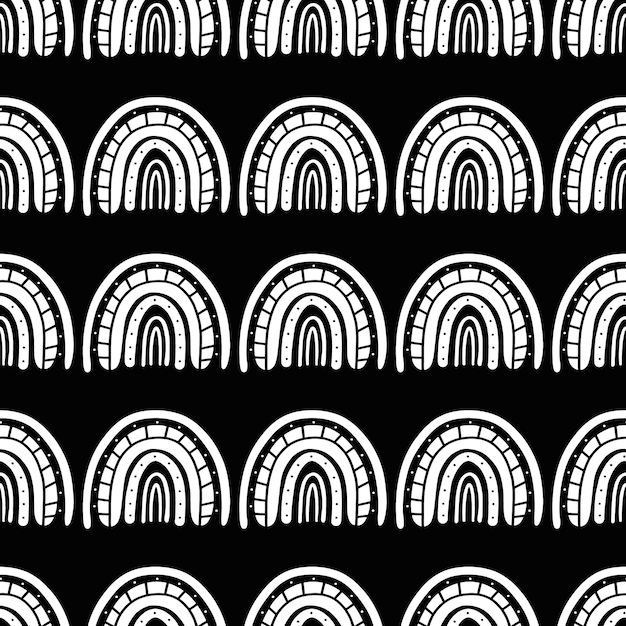 Vector patrón de arco iris blanco y negro. patrón de arco iris blanco. ilustración de vector dibujado a mano en un estilo escandinavo minimalista