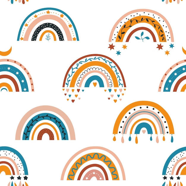 patrón de arco iris en el poder de la ilustración vectorial boho en estilo de dibujos animados