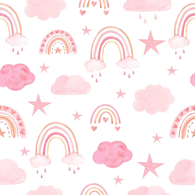Patrón de arco iris rosa acuarela. ilustración vectorial