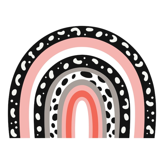 Patrón de arco iris vectorial boho abstracto en colores pastel y negro sobre fondo blanco