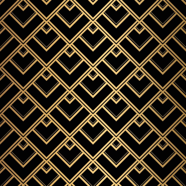 Patrón Art Deco Fondo negro y dorado sin costuras Escamas o conchas ornamental Diseño geométrico minimalista Líneas vectoriales Motivos de los años 19201930 Ilustración vintage de lujo