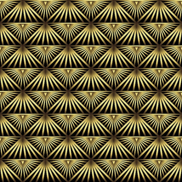 Patrón Art Deco Fondo vectorial en estilo de la década de 1920 Textura negra dorada Fondo 3D en forma de abanico o hoja de palma