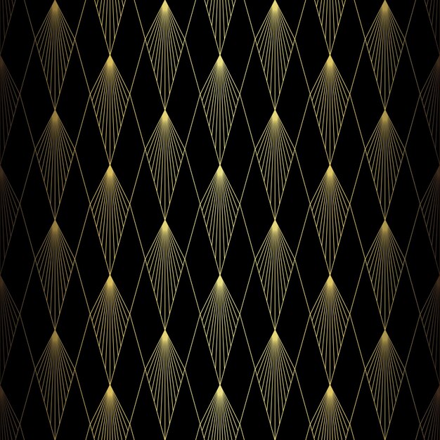 Patrón Art Deco Fondo vectorial en estilo de la década de 1920 Textura negra dorada Fondo 3D en forma de abanico o hoja de palma