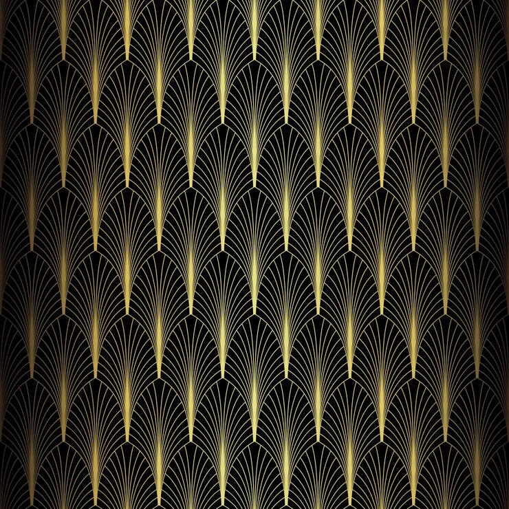 Vector patrón art deco fondo vectorial en estilo de la década de 1920 textura negra dorada fondo 3d en forma de abanico o hoja de palma