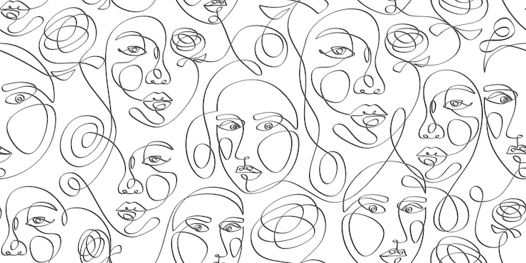 Patrón de arte de línea de rostro de mujer con dibujado a mano continuo