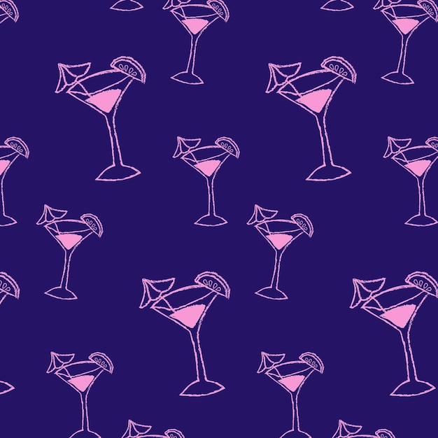 patrón de arte de la línea de vidrio de cóctel en el estilo retro de la fiesta color para el diseño