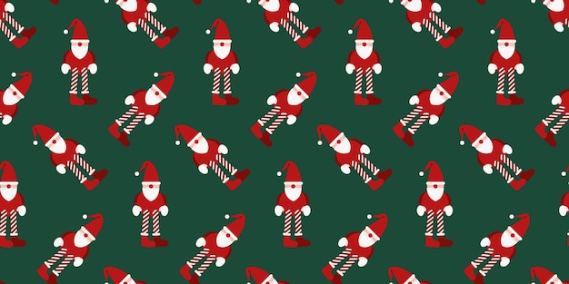 Patrón de ayudante de Papá Noel impresión sin costuras de la muñeca elfo de Año Nuevo en fondo verde juguete de Navidad en