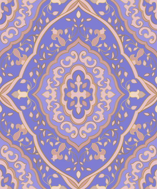 Vector patrón azul y beige con flores ornamentales fondo de damasco oriental tradicional