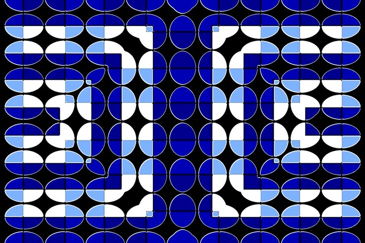 Vector un patrón azul y blanco con la palabra en él