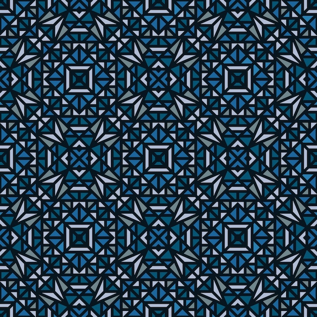 Patrón azul transparente con un pequeño adorno geométrico sobre un fondo negro en vector