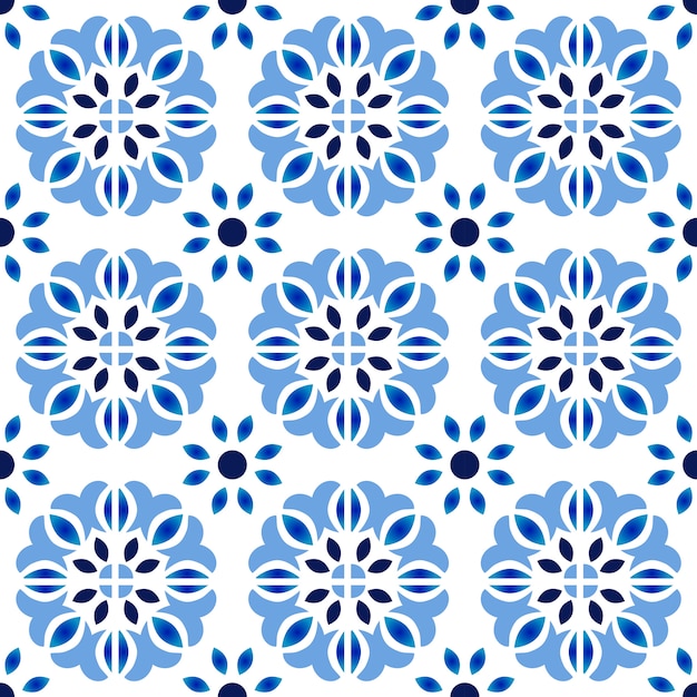 Patrón de azulejo, fondo sin costuras floral decorativo colorido, ilustración de vector de decoración de papel pintado de cerámica hermosa