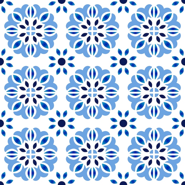 Patrón de azulejo, fondo sin costuras floral decorativo colorido, ilustración de vector de decoración de papel pintado de cerámica hermosa