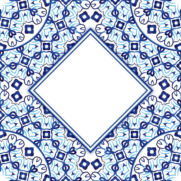 Patrón de azulejos de cerámica con adorno de acuarela Motivos árabes indios islámicos Plantilla de invitación de boda Fondo bohemio étnico de porcelana