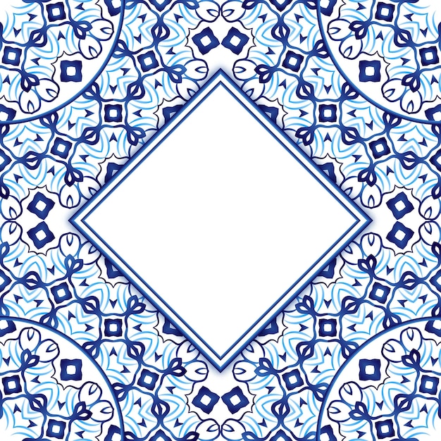 Patrón de azulejos de cerámica con adorno de acuarela Motivos árabes indios islámicos Plantilla de invitación de boda Fondo bohemio étnico de porcelana