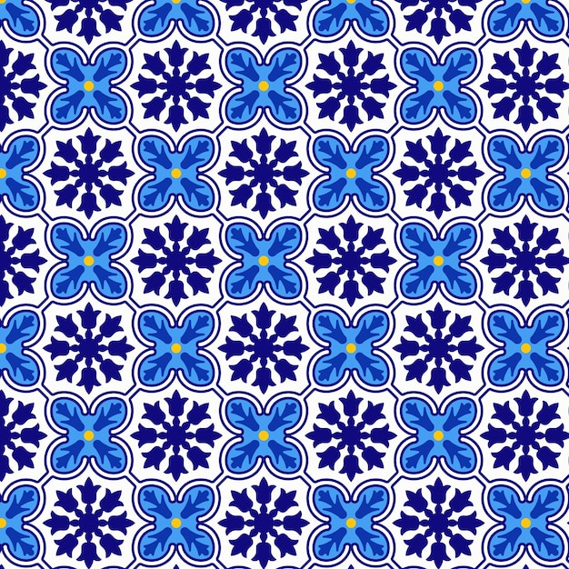 patrón de azulejos de cerámica azul y amarillo mediterráneo