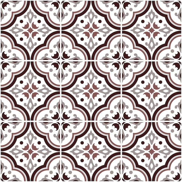 Vector patrón de azulejos de cerámica talavera mexicana, decoración de cerámica italiana, patrón sin costuras de azulejos portugueses, adornos de mayólica española de colores, papel tapiz antiguo gris y marrón