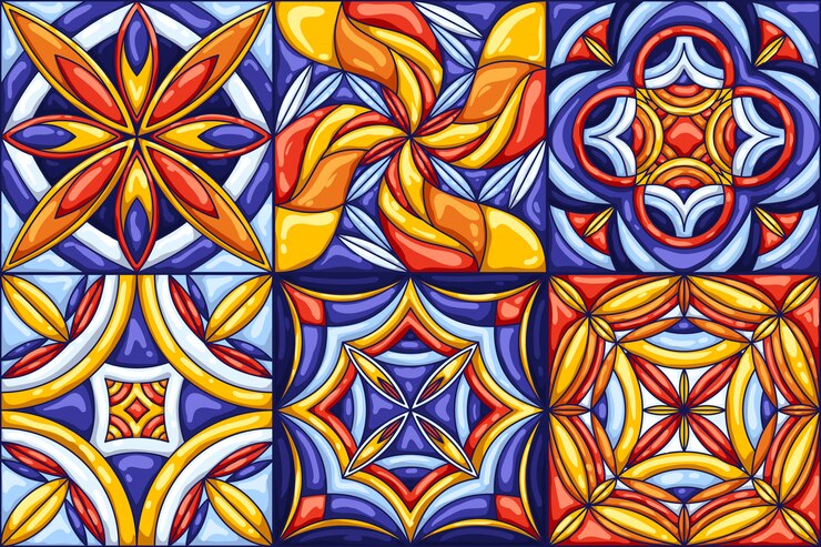 Patrón de azulejos de cerámica. Típicos azulejos de cerámica portugueses o italianos adornados.