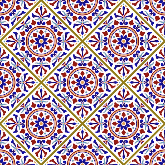 Patrón de azulejos vintage con colorido estilo turco mosaico