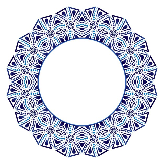 Patrón de baldosas de cerámica Adorno redondo decorativo Fondo blanco con marco de arte Motivos árabes indios islámicos